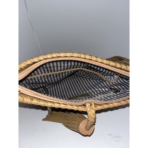 LOVE ONE LOVE ALL WOMENS PURSE BAG Sun Tan LEATHER LARGE TASSEL BRAIDED - Picture 6 of 11